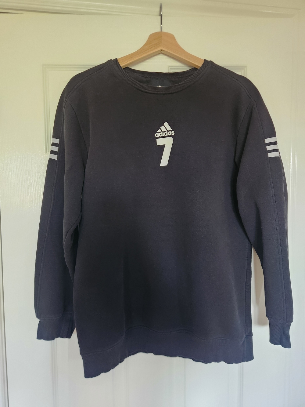 Adidas Black Crewneck Sweatshirt with White Logo & Sleeve Stripes